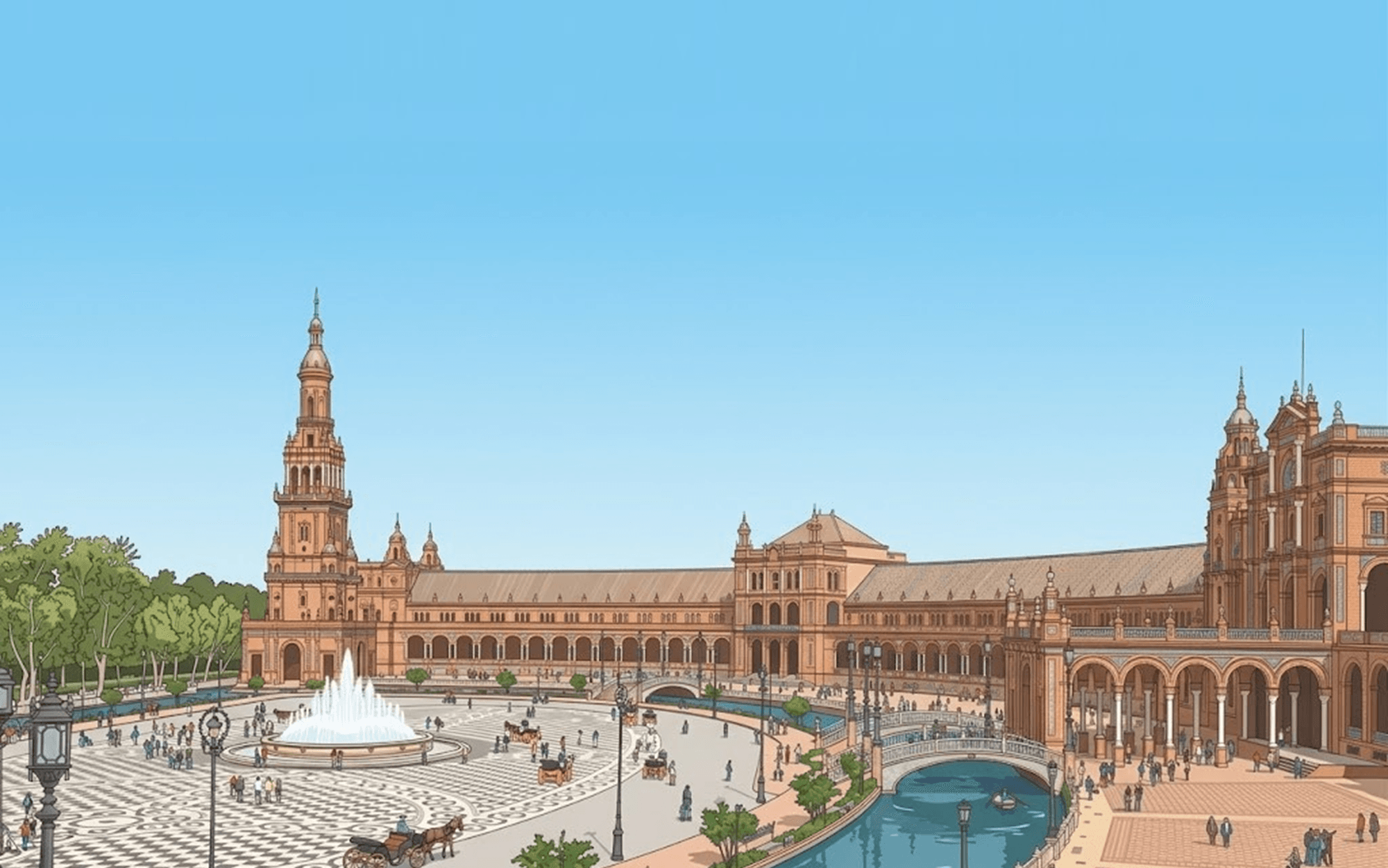Ilustração da Plaza de España em Sevilha